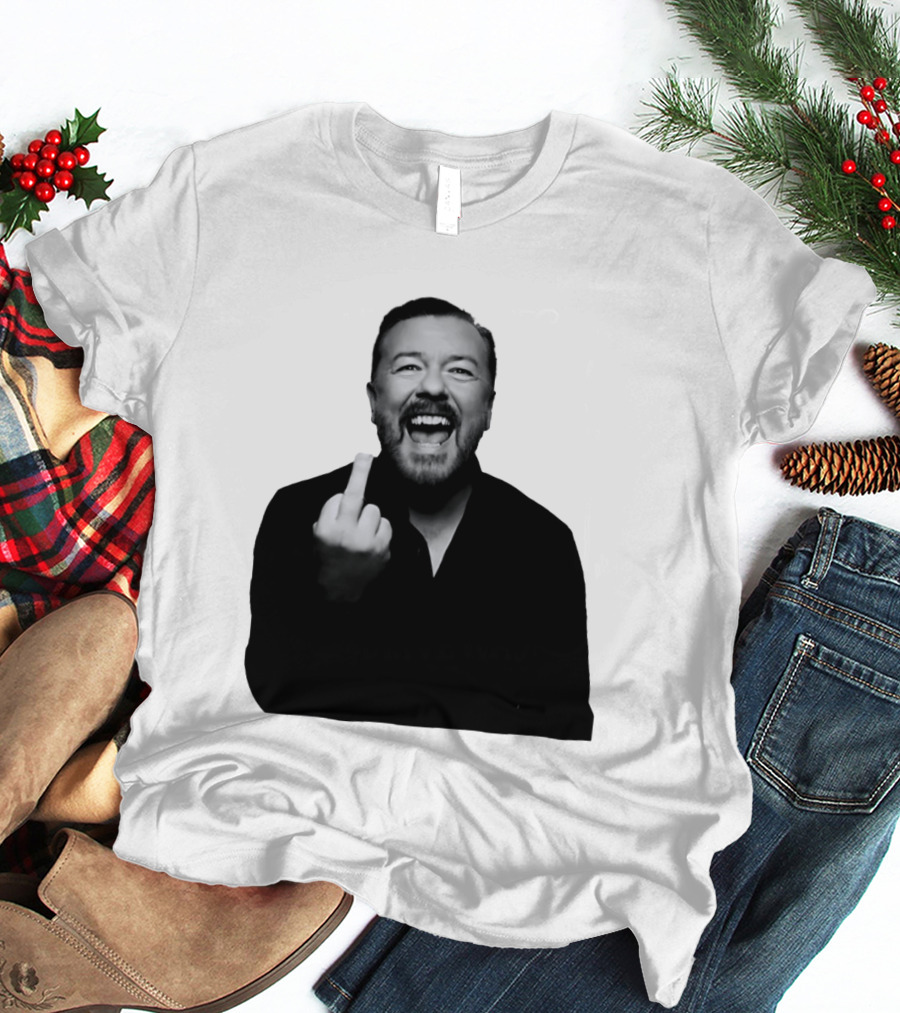 Anh Ricky Gervais Laughing Middle Finger Gesture T-Shirt