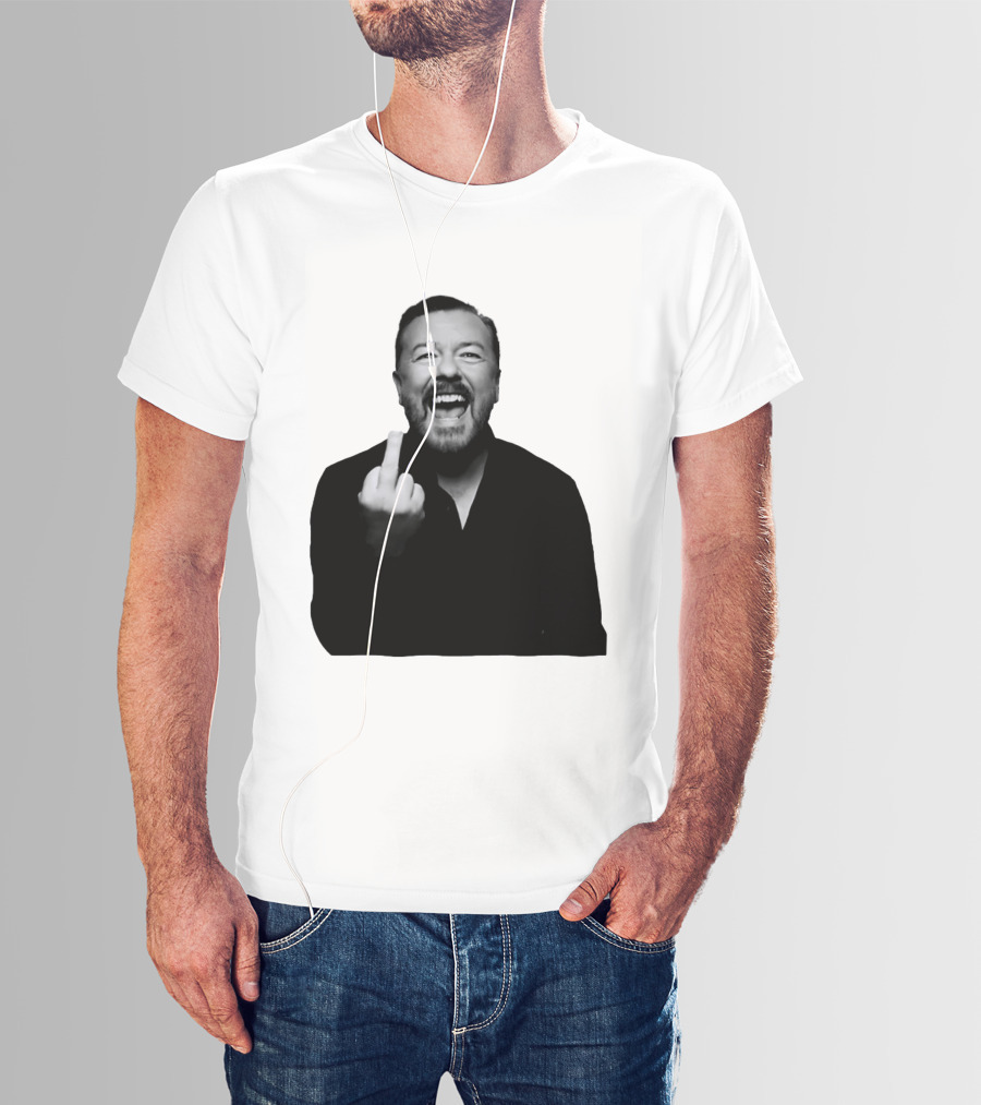 Anh Ricky Gervais Laughing Middle Finger Gesture T-Shirt