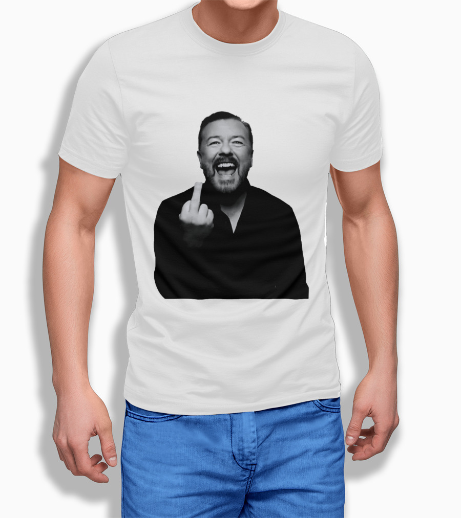 Anh Ricky Gervais Laughing Middle Finger Gesture T-Shirt