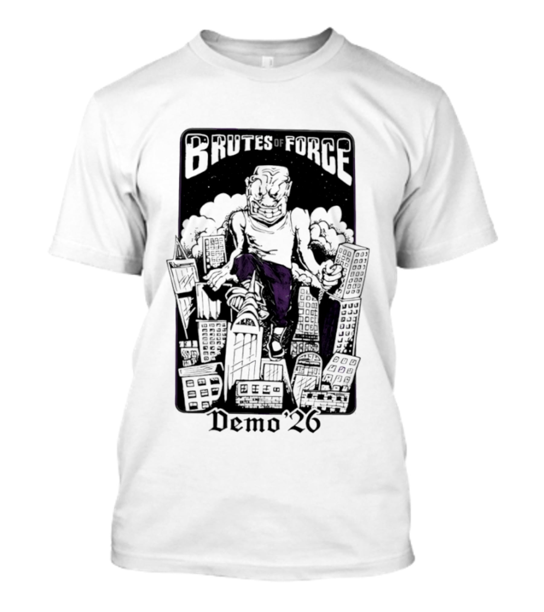 Brutes Of Force Demo '26 Hardcore Punk Band Monster Destroying City T-Shirt