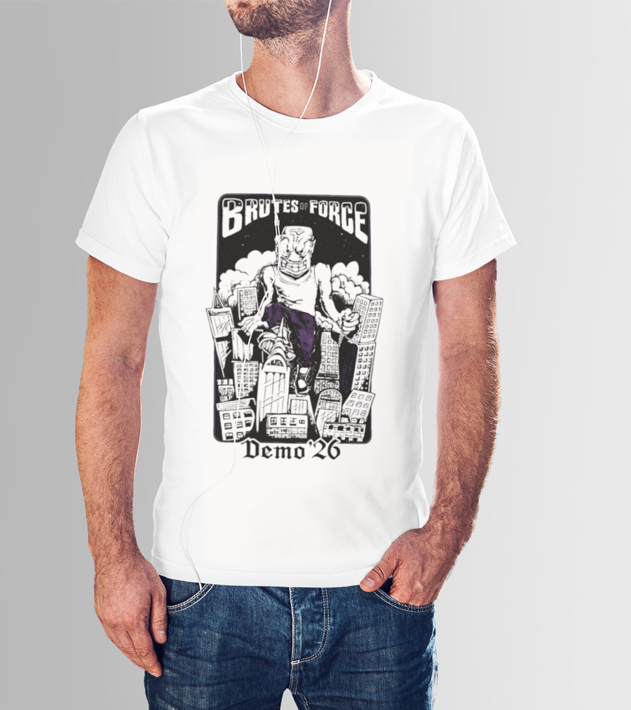 Brutes Of Force Demo '26 Hardcore Punk Band Monster Destroying City T-Shirt