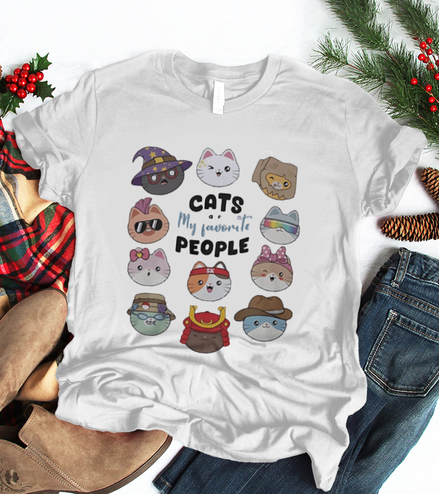 Cats Are My Favorite People Cute Wizard Ninja Cowboy Kawaii Kittens T-Shirt