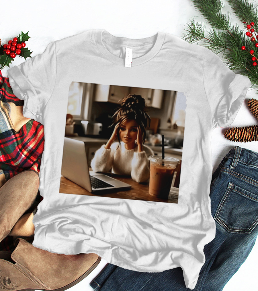 Crashing Out Barbie Girl With Coffee And Laptop Vibes T-Shirt