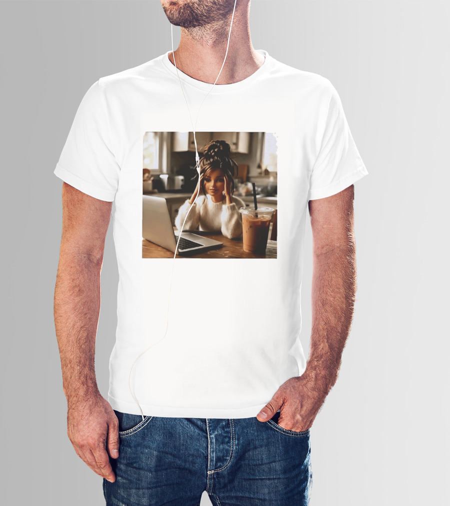 Crashing Out Barbie Girl With Coffee And Laptop Vibes T-Shirt