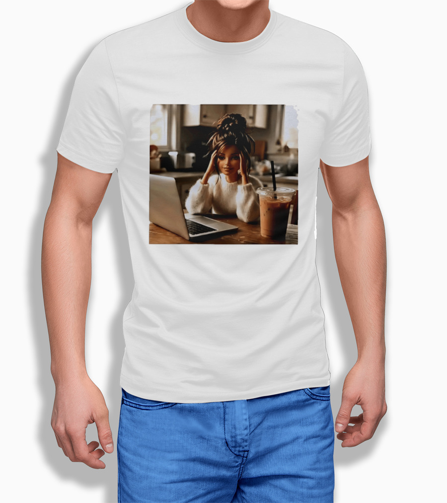 Crashing Out Barbie Girl With Coffee And Laptop Vibes T-Shirt