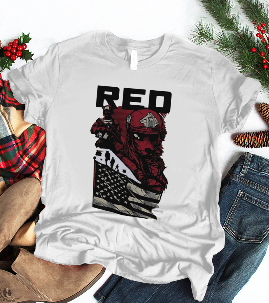 Red Military Special Forces Soldier American Flag T-Shirt