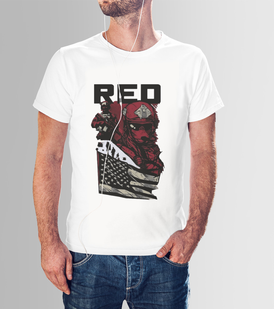 Red Military Special Forces Soldier American Flag T-Shirt