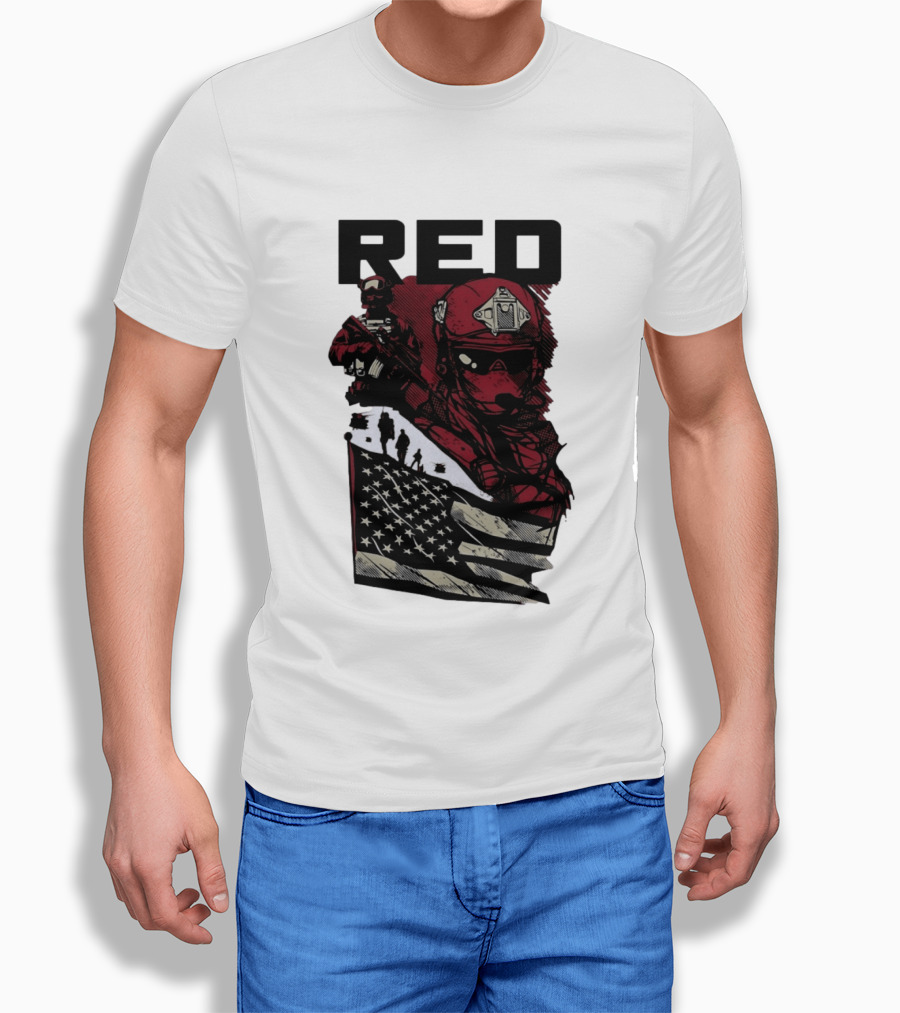Red Military Special Forces Soldier American Flag T-Shirt