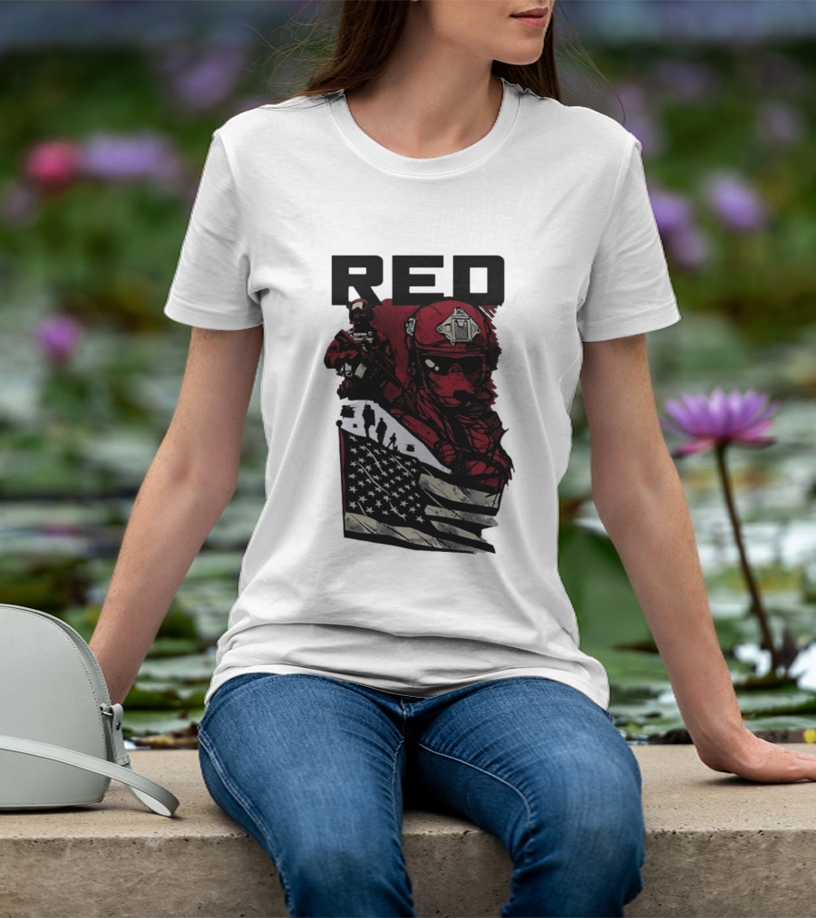 Red Military Special Forces Soldier American Flag T-Shirt