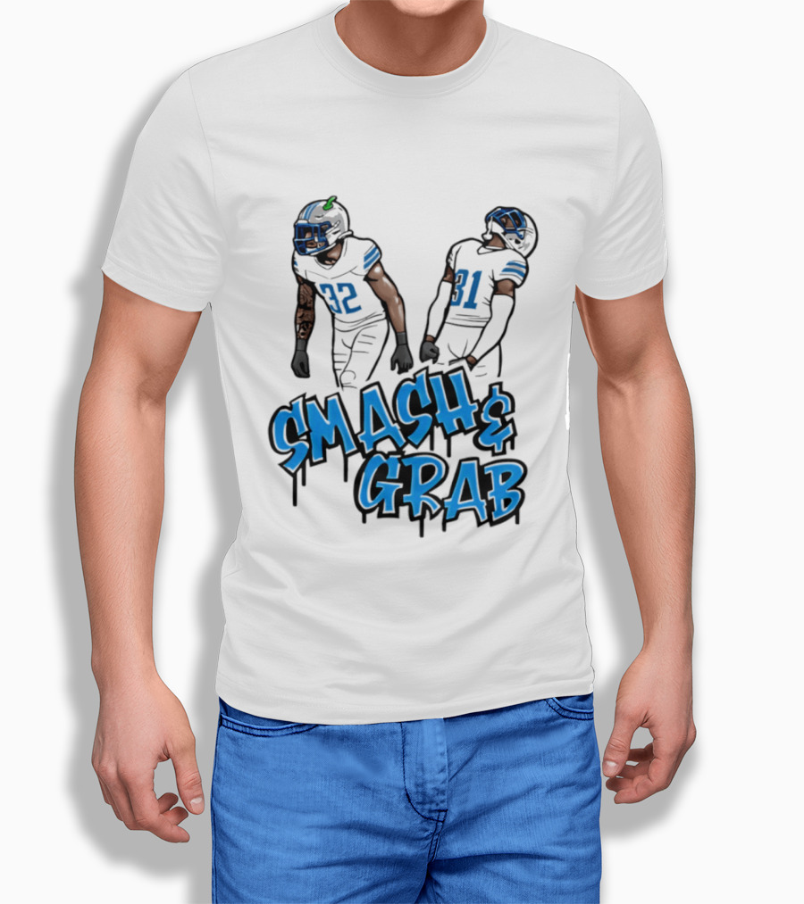 Detroit Lions Smash And Grab Football Players 32 And 31 Sports Fan Gear T-Shirt