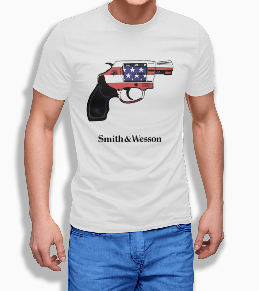 Smith And Wesson American Flag Revolver Firearm T-Shirt