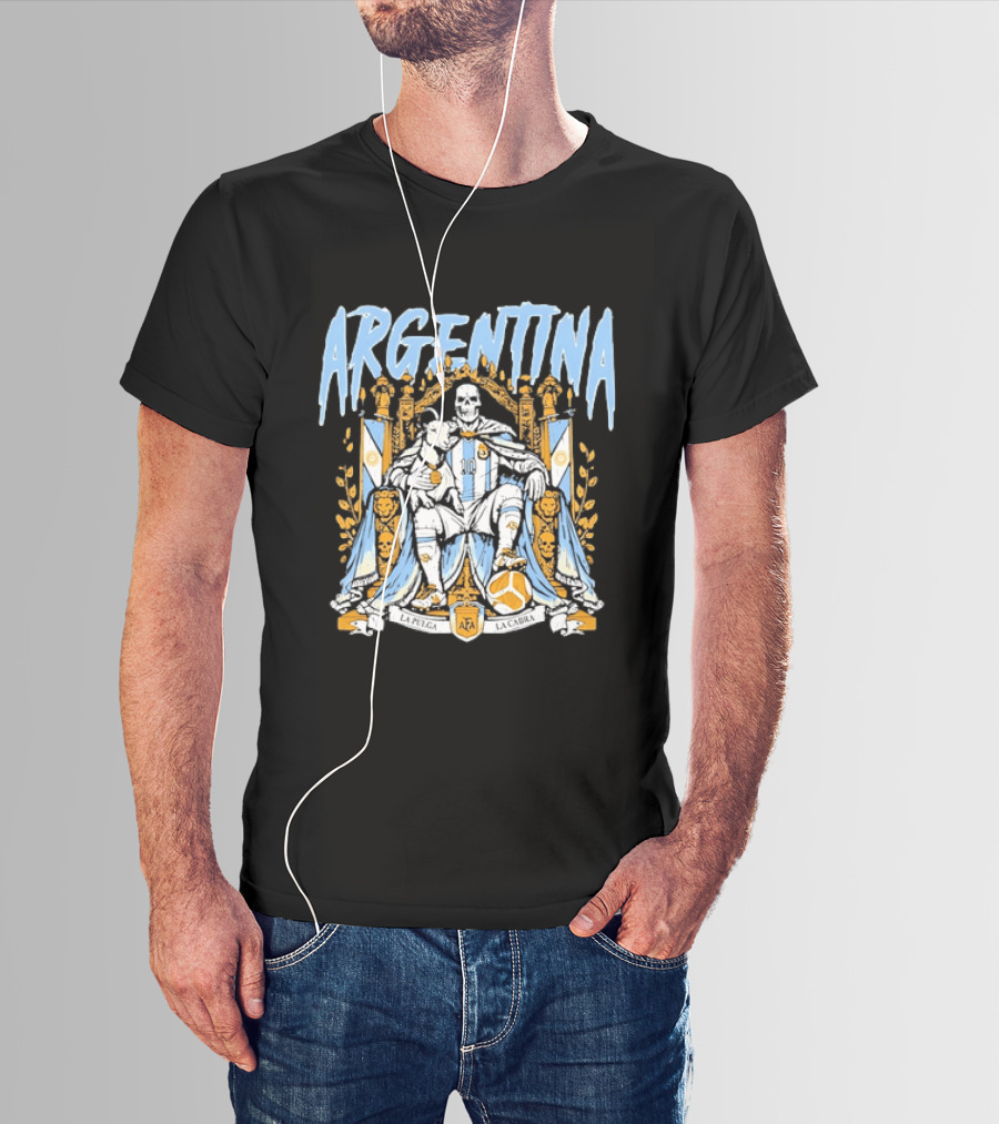 Argentina Lionel Messi La Pulga La Cabra Goat Skeleton Throne AFA Soccer T-Shirt