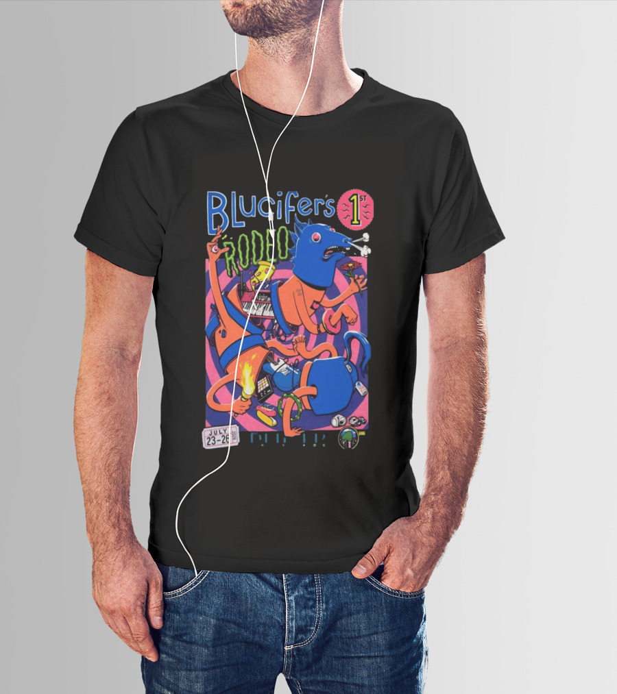 Blucifer's First Rodeo Denver CO July 23 26 2026 Colorful Cartoon T-Shirt