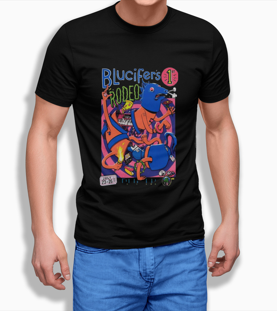 Blucifer's First Rodeo Denver CO July 23 26 2026 Colorful Cartoon T-Shirt