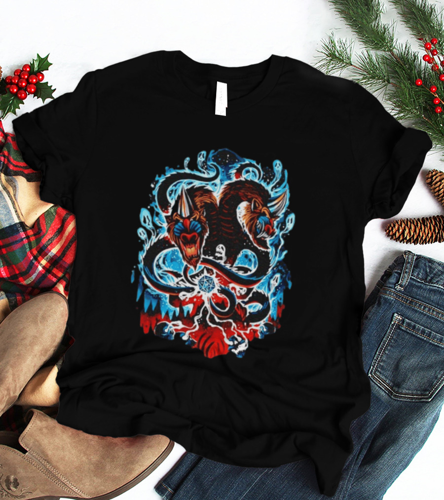 Demogorgon Dungeons And Dragons Two Heads Souls Blue Flames 20 T-Shirt