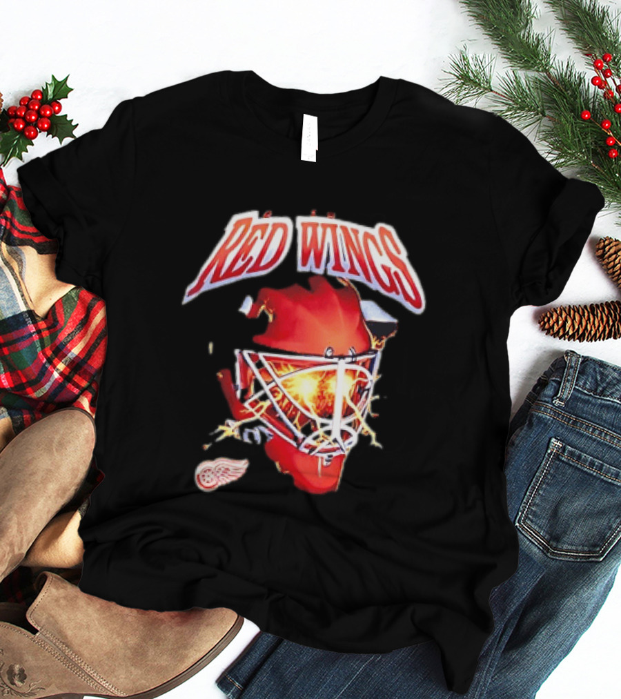 Detroit Red Wings Goalie Mask Red Lightning Burst T-Shirt