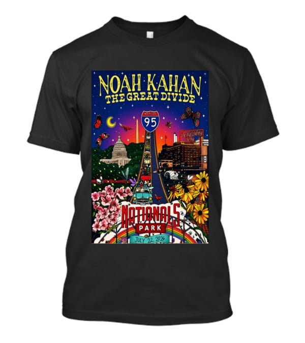 Noah Kahan The Great Divide Nationals Park July 22 2026 Washington D C Interstate 95 Capitol Flowers Butterflies T-Shirt