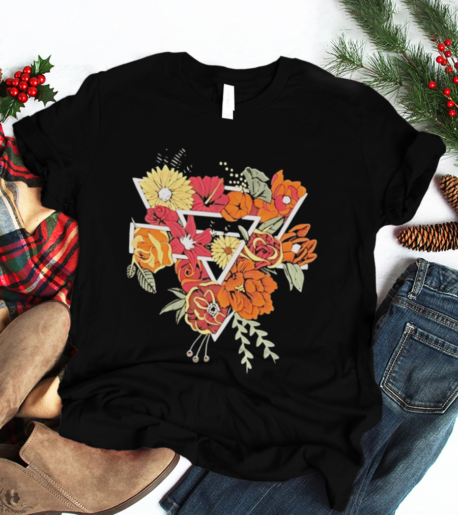 Floral Geometric Triangle Botanical Flowers Garden Blossom T-Shirt