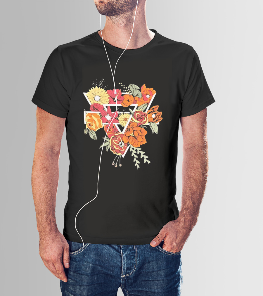 Floral Geometric Triangle Botanical Flowers Garden Blossom T-Shirt