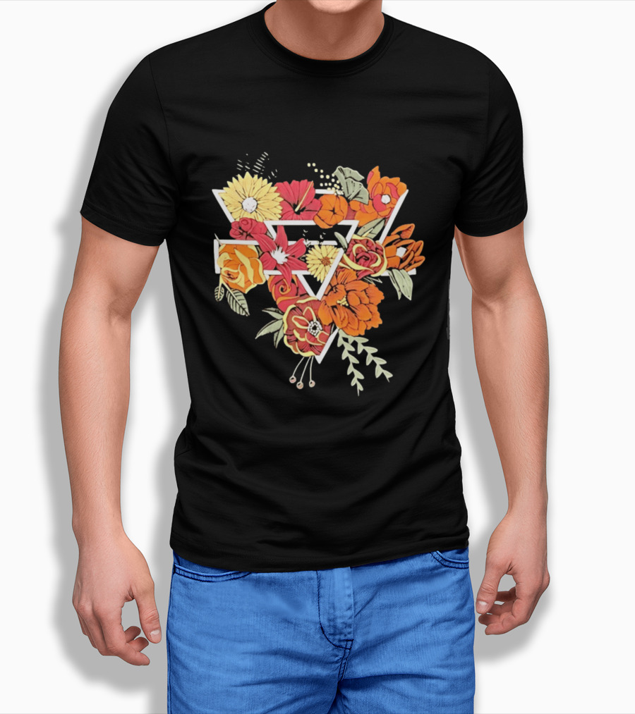 Floral Geometric Triangle Botanical Flowers Garden Blossom T-Shirt