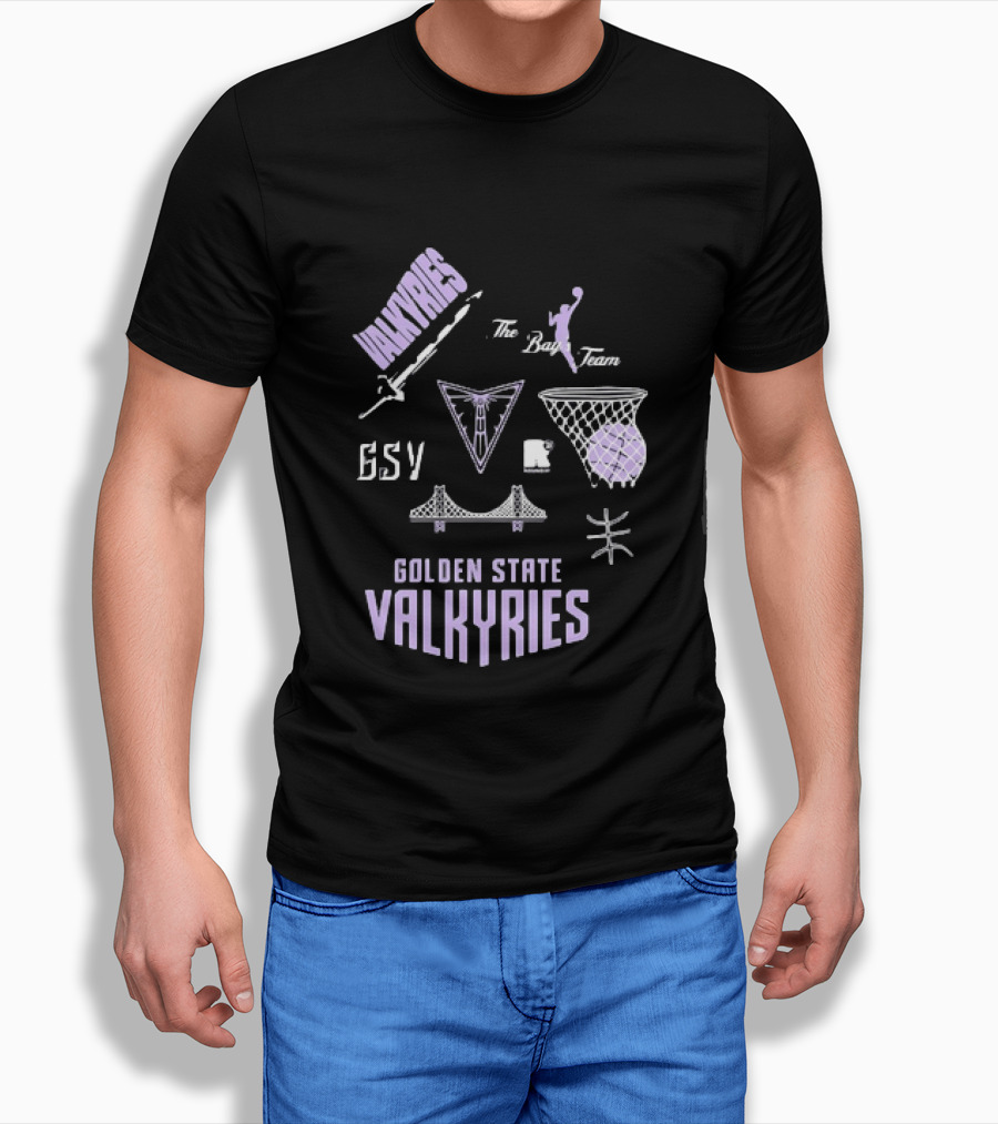 Golden State Valkyries The Bay's Team Basketball Collage GSV Bridge Sword T-Shirt