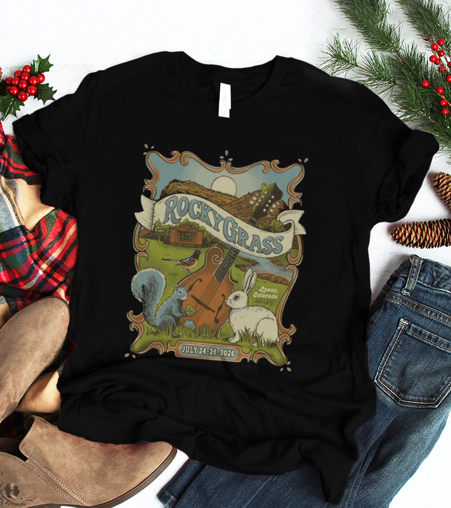 RockyGrass Festival July 24 26 2026 Planet Bluegrass Ranch Lyons Colorado Wildlife And Banjo Scenery T-Shirt