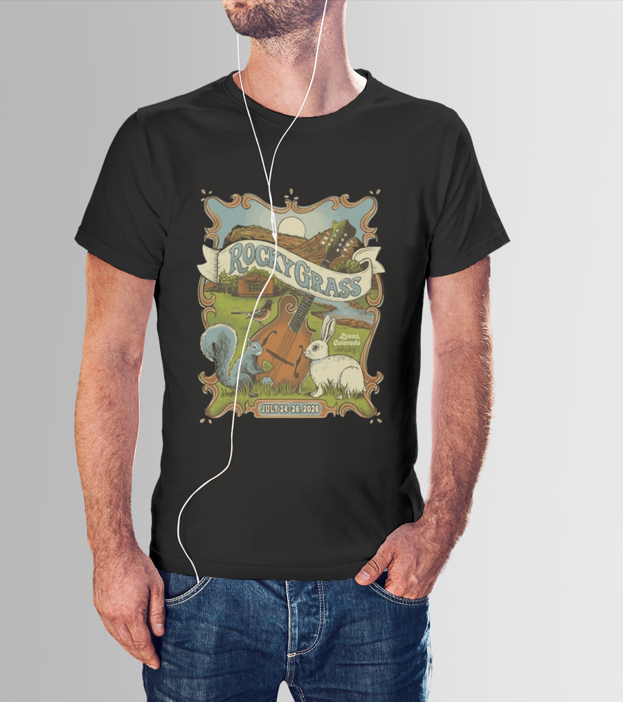 RockyGrass Festival July 24 26 2026 Planet Bluegrass Ranch Lyons Colorado Wildlife And Banjo Scenery T-Shirt