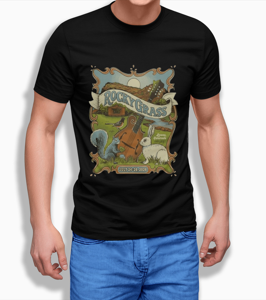 RockyGrass Festival July 24 26 2026 Planet Bluegrass Ranch Lyons Colorado Wildlife And Banjo Scenery T-Shirt