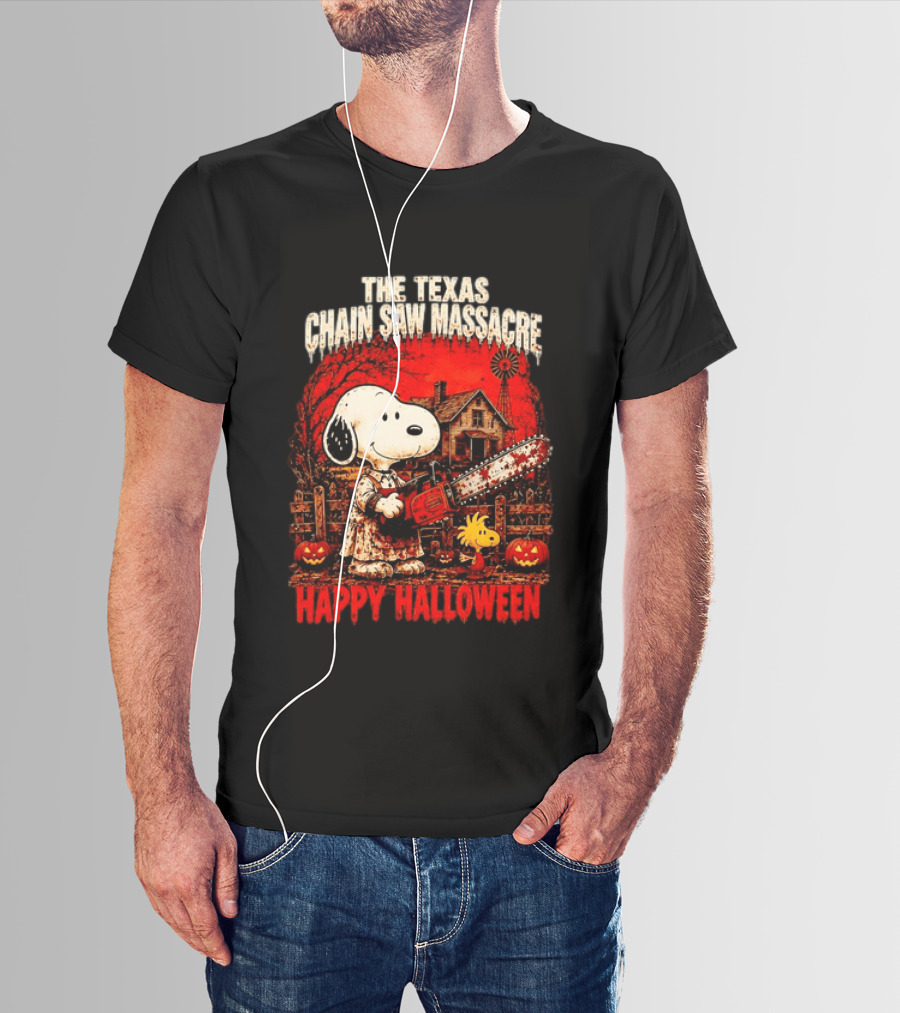 Snoopy Woodstock The Texas Chain Saw Massacre Happy Halloween Scene T-Shirt