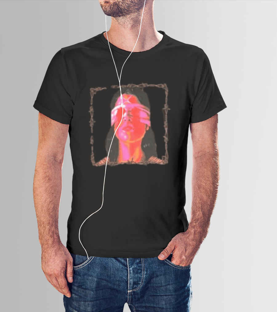 Machin3gir1 Psychowarrior Blindfolded Portrait With Pink Neon Glow T-Shirt