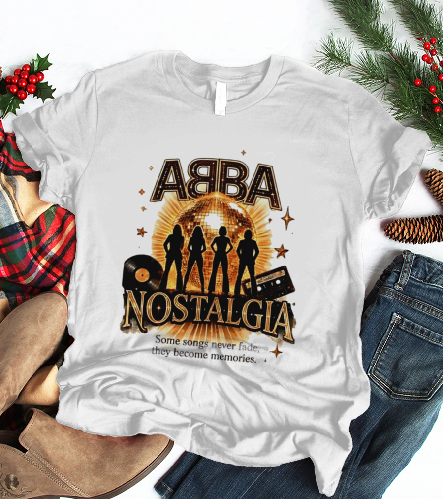 ABBA Nostalgia Some Songs Never Fade Memories Disco Vinyl Cassette T-Shirt