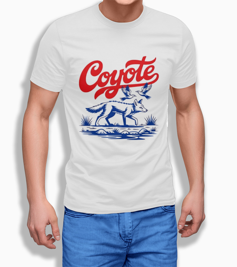 Coyote With Birds In Desert Scene Wild Western Desert T-Shirt