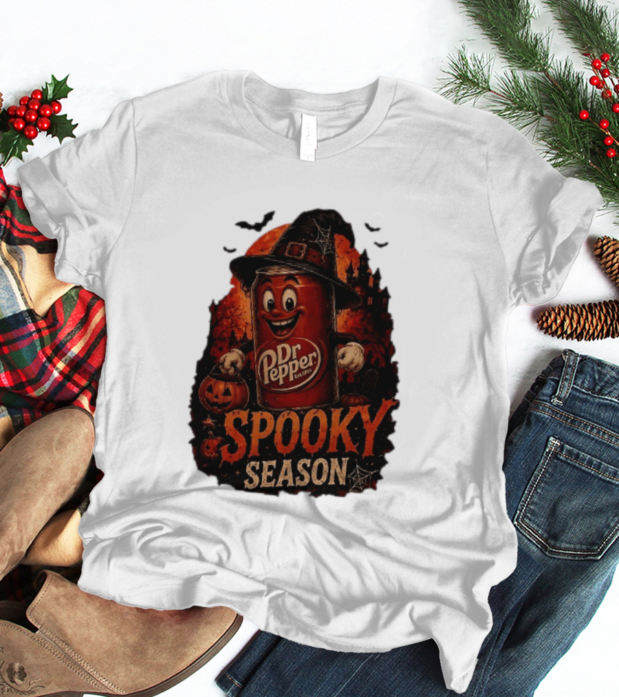 Dr Pepper Halloween Witch Can Spooky Season With Jack O' Lantern And Bats T-Shirt