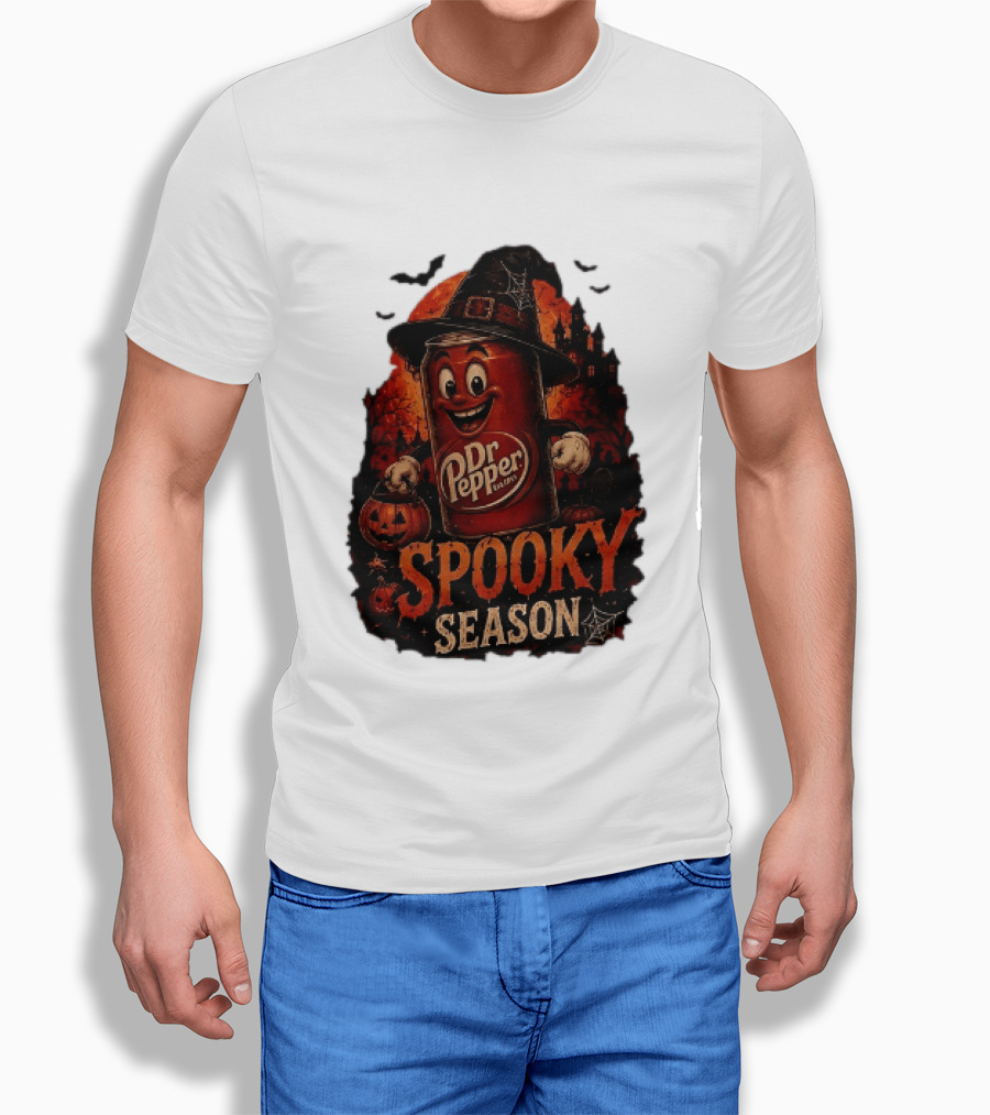 Dr Pepper Halloween Witch Can Spooky Season With Jack O' Lantern And Bats T-Shirt