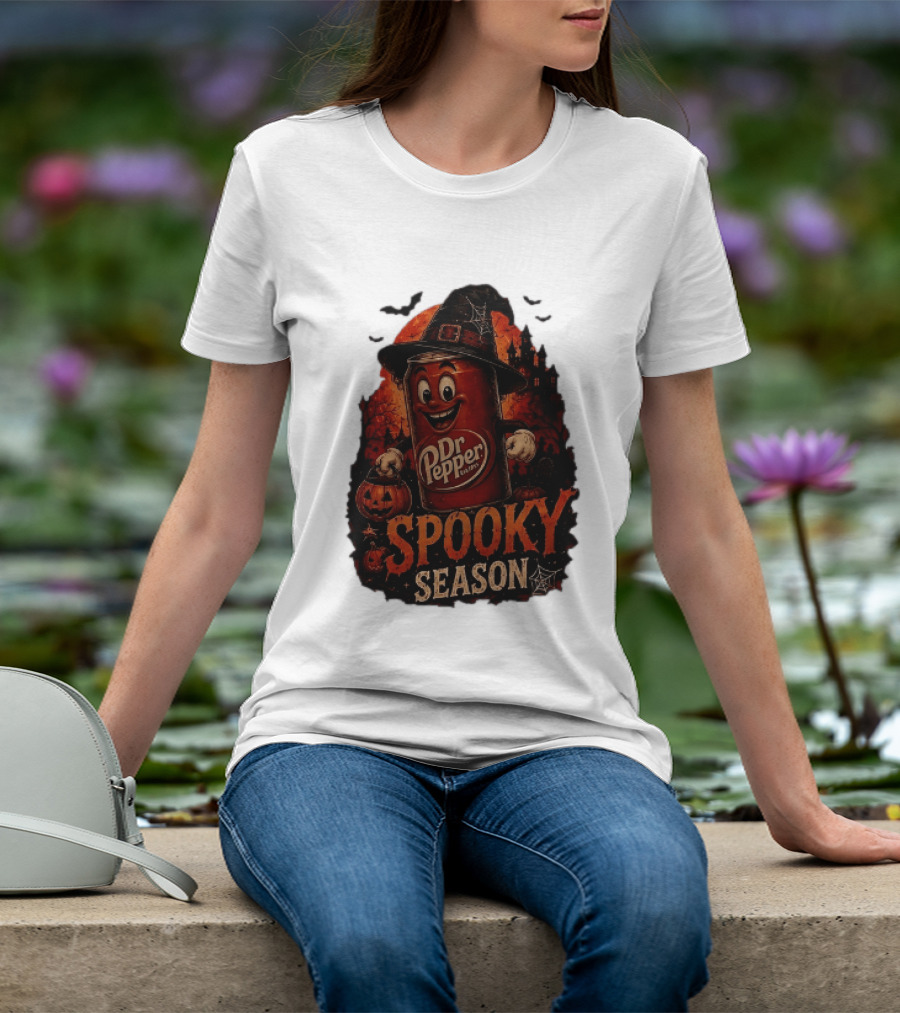Dr Pepper Halloween Witch Can Spooky Season With Jack O' Lantern And Bats T-Shirt