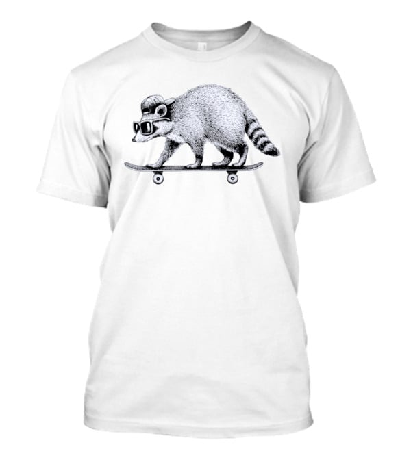 Jimothy Raccoon Skateboarding With Sunglasses And Baseball Cap T-Shirt