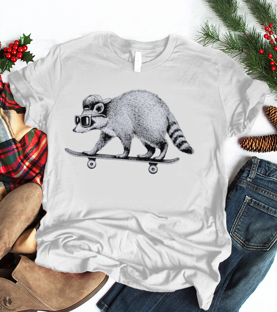 Jimothy Raccoon Skateboarding With Sunglasses And Baseball Cap T-Shirt