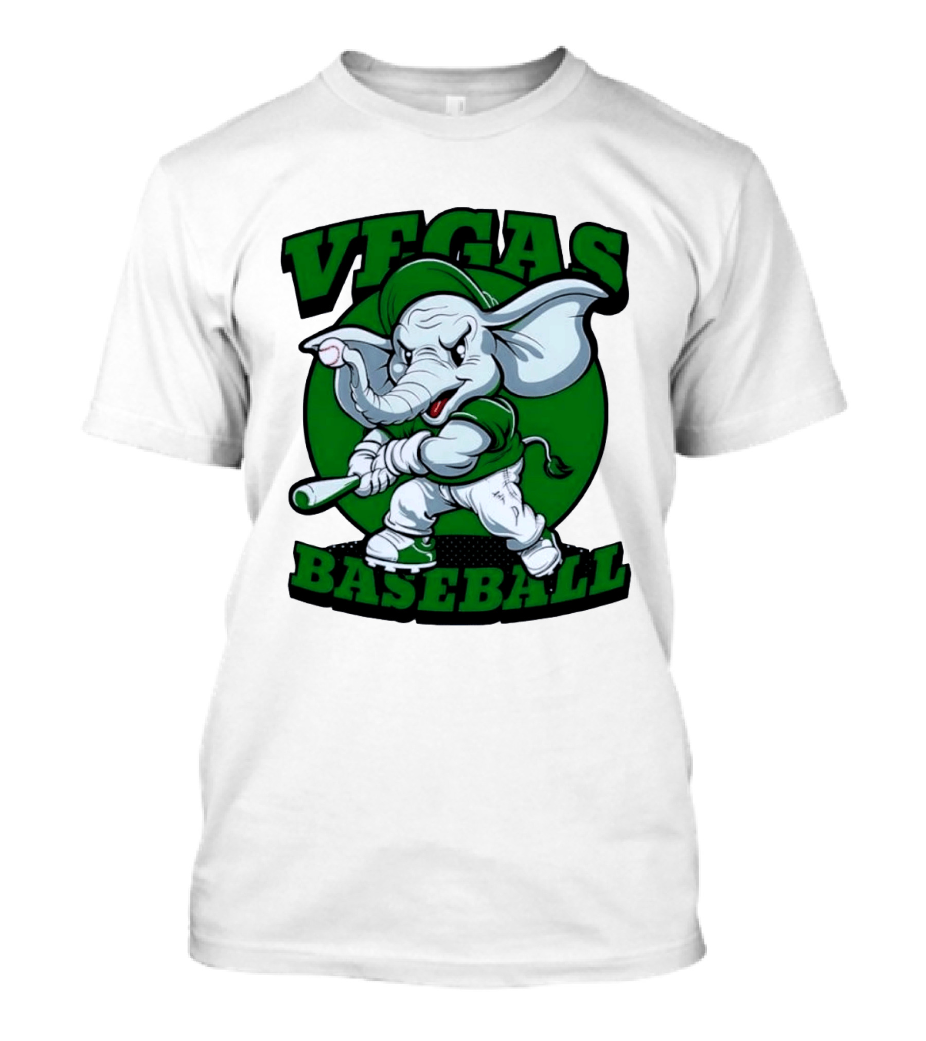 Vegas Baseball Elephant Batting Green T-Shirt