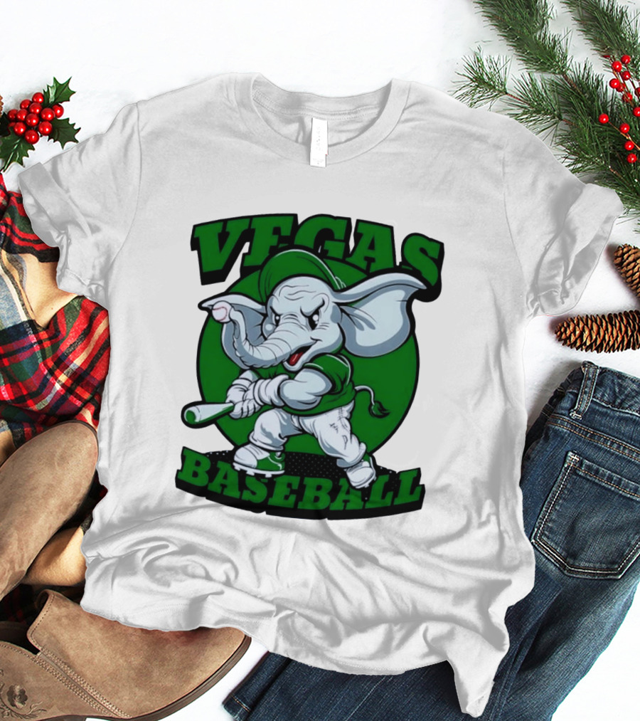 Vegas Baseball Elephant Batting Green T-Shirt