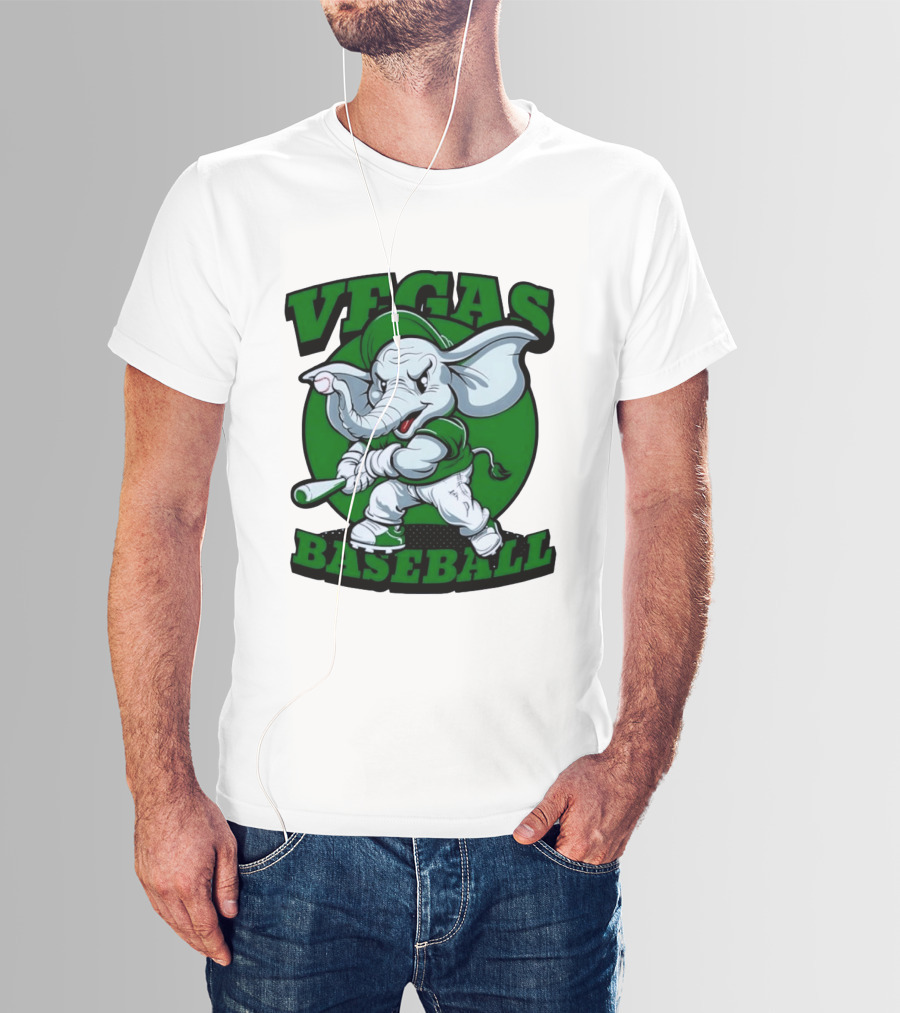 Vegas Baseball Elephant Batting Green T-Shirt