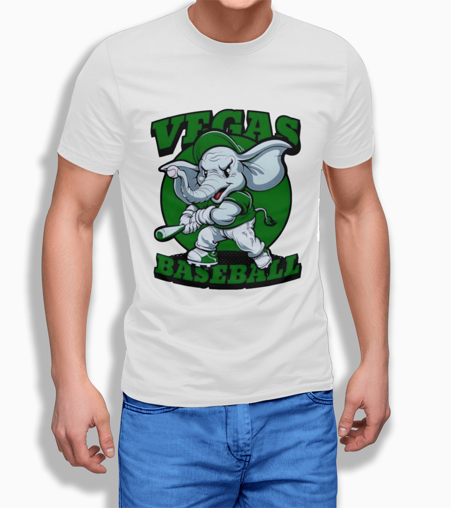 Vegas Baseball Elephant Batting Green T-Shirt
