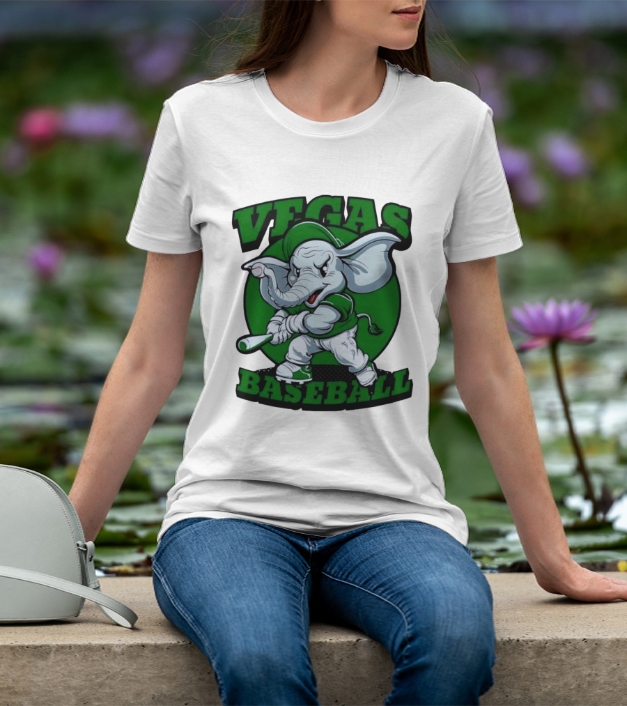 Vegas Baseball Elephant Batting Green T-Shirt