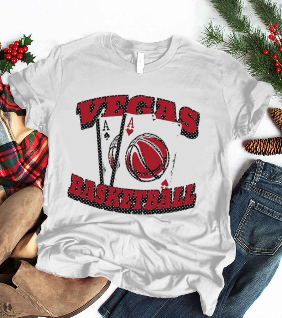 Vegas Basketball Poker Aces Playing Cards Red T-Shirt