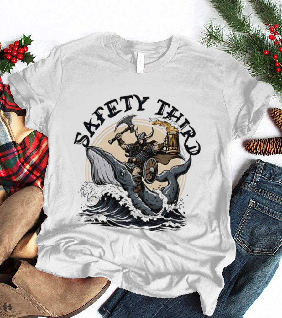 Viking Riding Whale With Beer Horn Safety Third T-Shirt