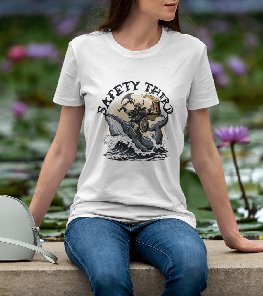 Viking Riding Whale With Beer Horn Safety Third T-Shirt