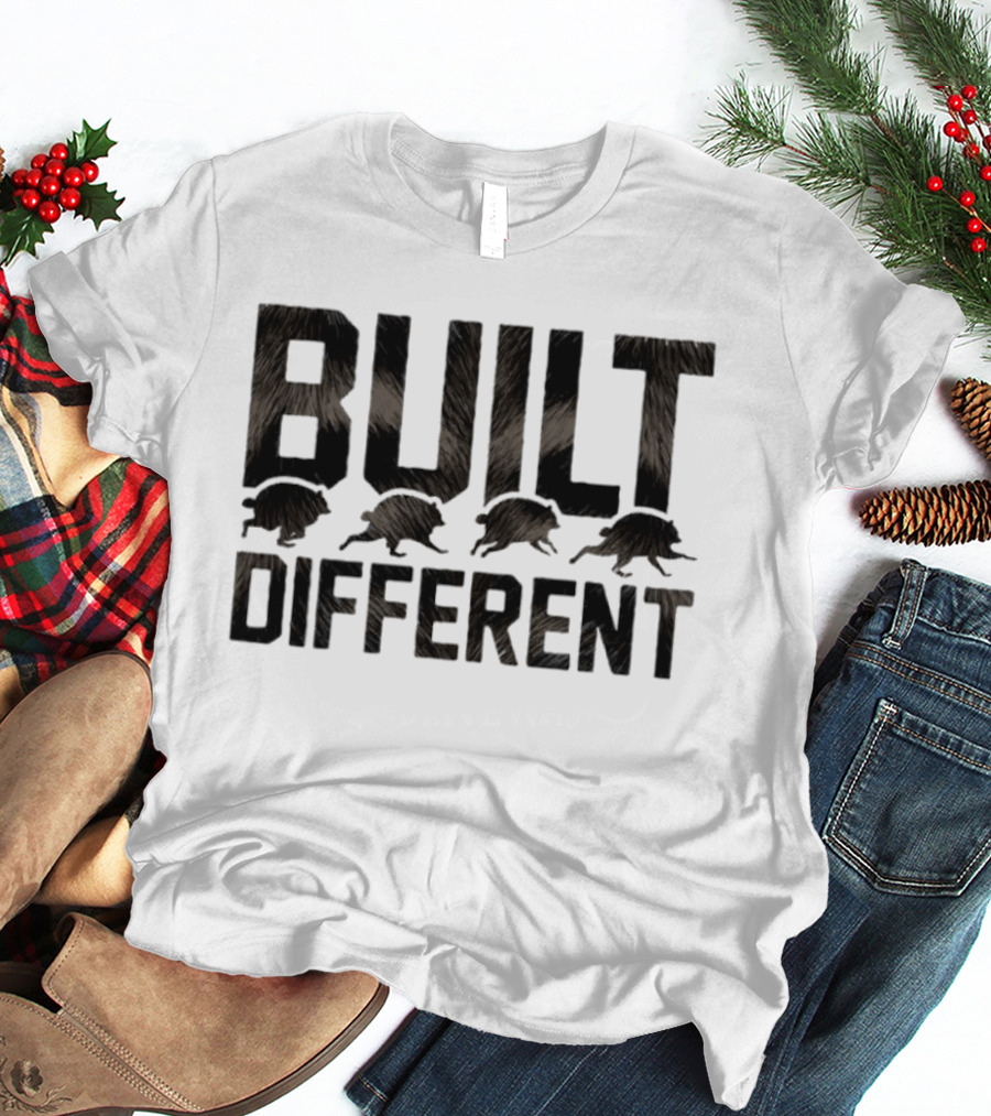 Raccoon Built Different Fur Text With Four Running Raccoons T-Shirt