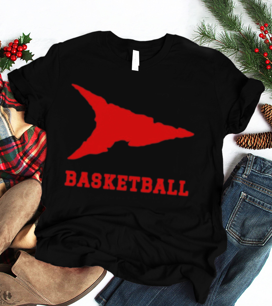Basketball Red Arrowhead Flame Shape Lettering T-Shirt