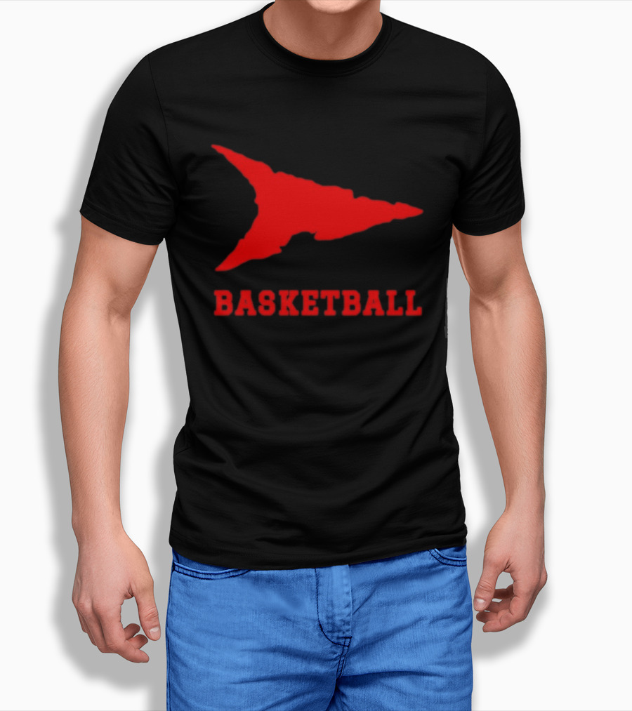 Basketball Red Arrowhead Flame Shape Lettering T-Shirt
