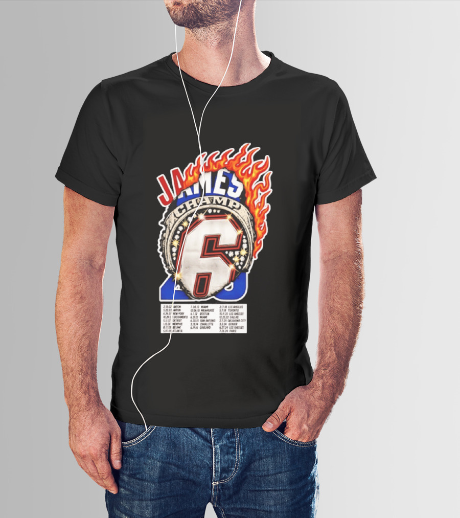 LeBron James Champ 6 Milestone Dates Cleveland Miami Los Angeles 2012 2013 2016 2020 T-Shirt