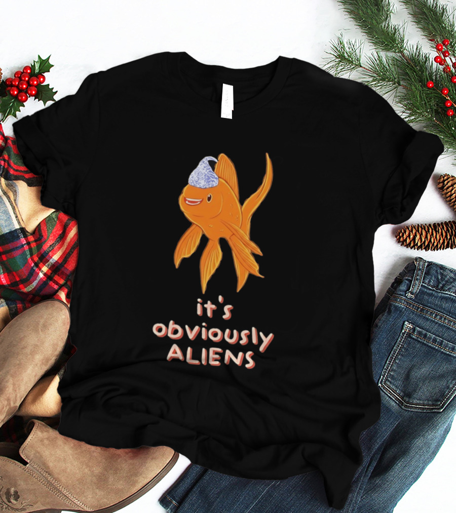 Goldfish Tin Foil Hat It's Obviously Aliens T-Shirt